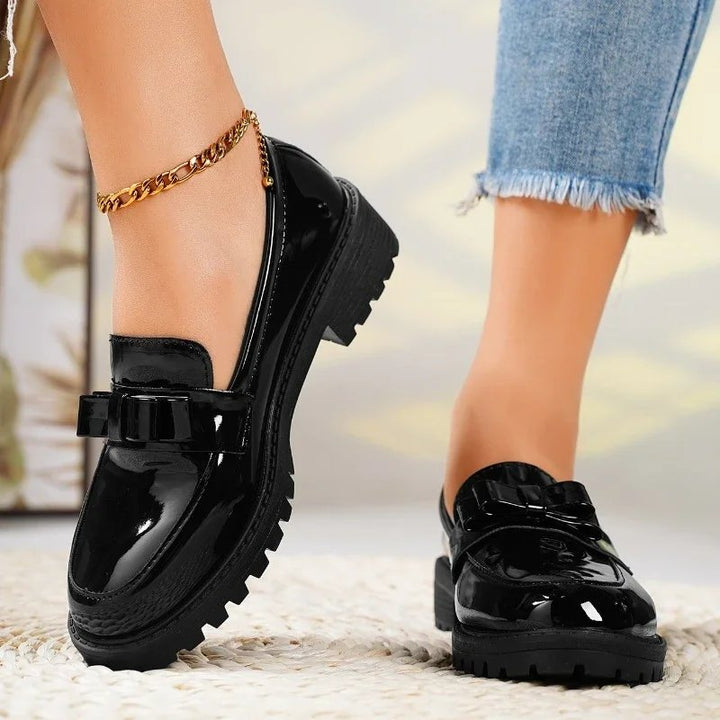 Mia | Women's Patent Loafers with Bow and Lug Sole