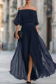 Sophia | Women's Pleated Chiffon Off-Shoulder Flowing Maxi Dresses