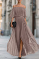 Sophia | Women's Pleated Chiffon Off-Shoulder Flowing Maxi Dresses