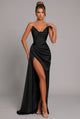 Ilaria | Women's Strapless Ruched Satin Maxi Formal Dress High Slit
