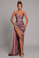 Ilaria | Women's Strapless Ruched Satin Maxi Formal Dress High Slit