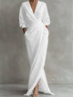 Maud | Women's Ruched Wrap V-Neck Maxi Dress with 3/4 Sleeves