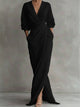 Maud | Women's Ruched Wrap V-Neck Maxi Dress with 3/4 Sleeves