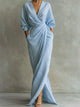 Maud | Women's Ruched Wrap V-Neck Maxi Dress with 3/4 Sleeves