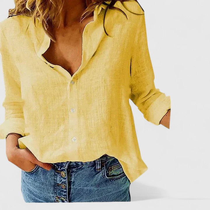 Sabine | Women's Relaxed Cotton-Linen Button-Down Blouse with Lapel Collar